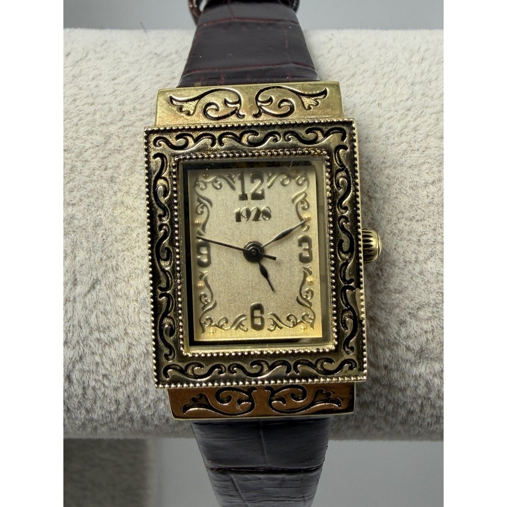 1928 Brand New Battery Ladies Tank Watch 19MM 6.5" Brown Leather Band